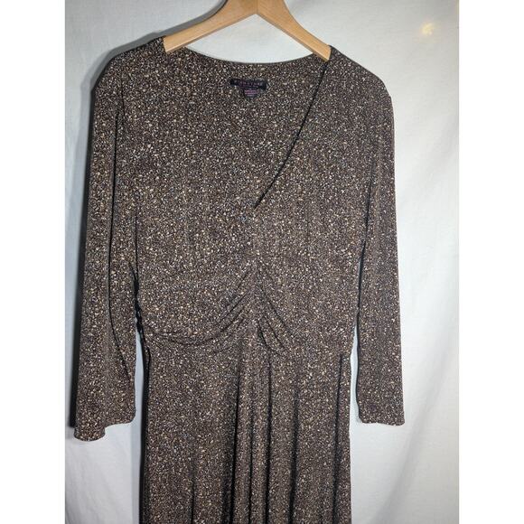 Signature Robbie Bee Womens 3/4 Sleeve Brown Print Maxi dress sz 16 Jagged Hem - Picture 3 of 7